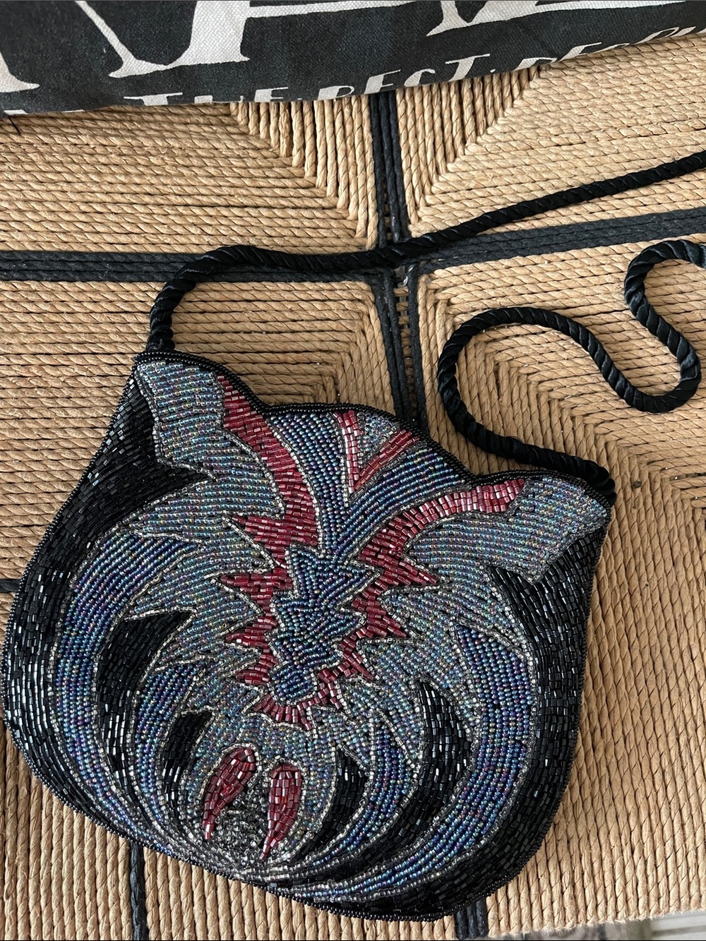 Beaded Black Multi Crossbody Bag with Red & Blue Accents